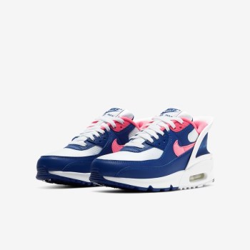 Nike Air Max 90 FlyEase - Nagyobb Gyerek Utcai Cipő - Fehér/Fehér/Királykék/Rózsaszín